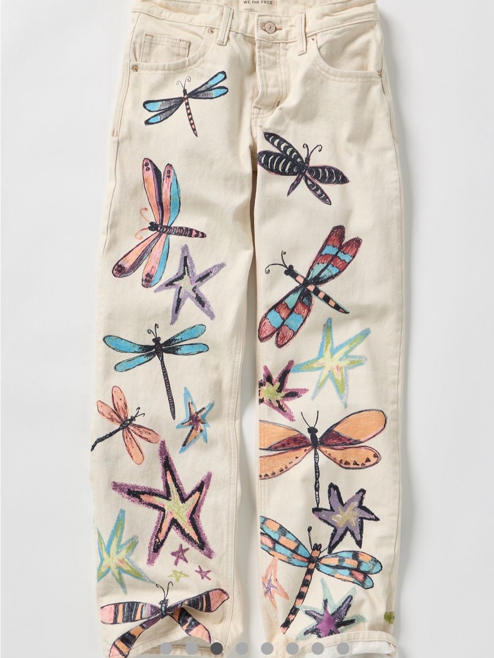 We The Free Cream Bootcut Jeans with Colorful Dragonfly & Star Embroidery - Picture 3 of 13